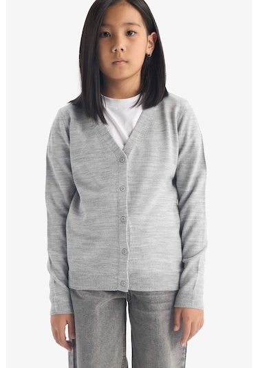 Defacto Kız Çocuk V Yaka Düğmeli Okul Hırkası E7708a825augr28 Gri