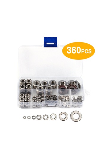 360 Adet 8 Boyut Paslanmaz Çelik Düz Yıkayıcılar Çeşit Gümüş