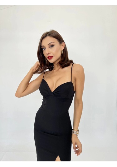 6013 Elbise-siyah Çok Renkli