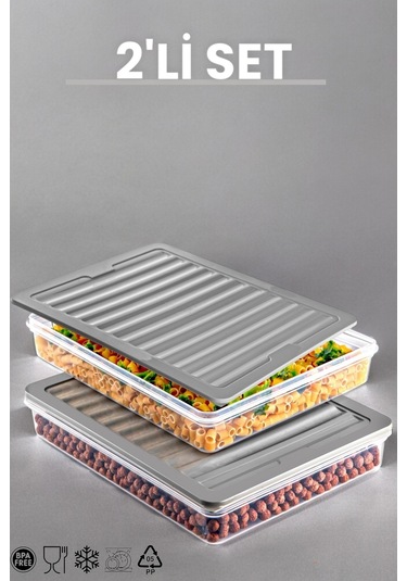 Ny Home 2'li Set Freshbox Mikrodalga Ve Difrize Uygun Saklama Kabı Gri