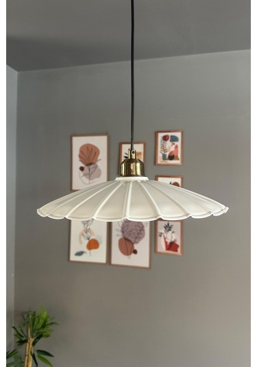 Risso Beyaz Metal Büyük Avize Yarım Lale Başlık Tekli Rustik Cafe Mutfak Modern Sarkıt Aydınlatma Beyaz