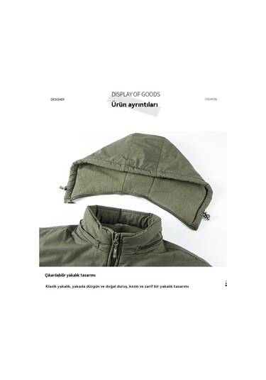 Erkekler İçin Kışlık Polar Astarlı Ve Kalınlaştırılmış Ceket Haki