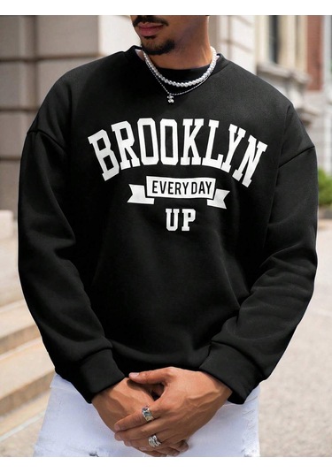 Coko Serisi Manfinity Sporsity Letter Graphic Drop Shoulder Sweatshirt Siyah-pg-8868 Siyah