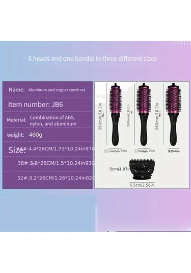 Willowhaven Pembe 6lı Alüminyum Saç Taranı Seti, 3 Boy, Düz Dalgalı Kıvırcık Saç Şekillendirme