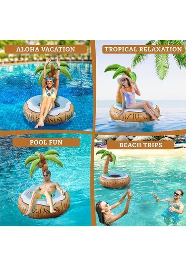 Plaj Havuz Deniz Yüzen Yatak Hindistan Cevizi Ağacı Şişme Eğlenceli Deniz Yatağı 120 120 Cm Kahverengi