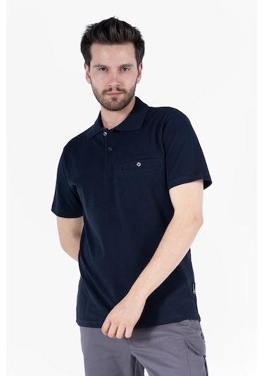 Polo Yaka Fleto Cepli T-shirt Lacivert