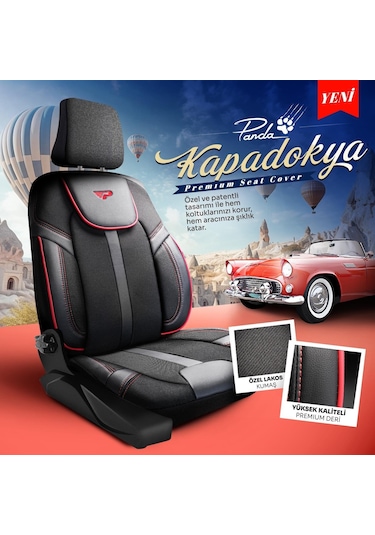 Panda Kapadokya Serisi Jakar Kumaş Oto Koltuk Kılıfı Tam Set Siyah - Kırmızı