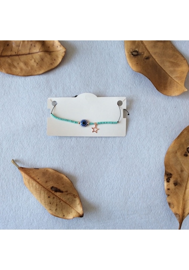 Nazar Boncuklu Yıldız Figürlü Yeşil Halhal Ipli Çok Renkli