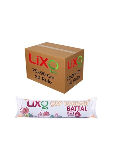 Lixo Battal Boy Çöp Torbası 75*90 Cm 10 lu Rulo x 50 Paket 500 Adet Mavi