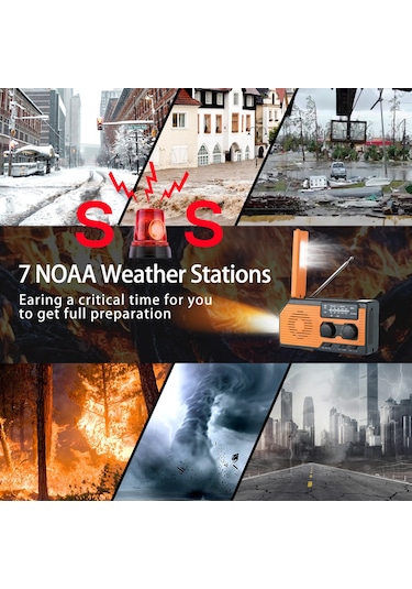 2022 Yeni Noaa Acil Durum Çok İşlevli Güneş Enerjili El Kranklı Radyo Okuma Işığı El Kranklı Mobil Güç Kaynağı Turuncu Am/fm Noaa Abd Versiyonu 5000mah