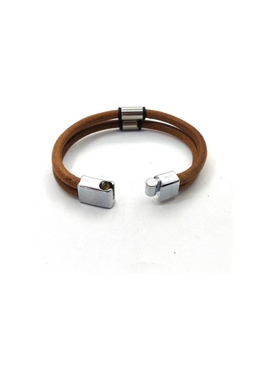 Çelik Aparatlı Mıknatıs Kilitli Deri Bileklik Taba