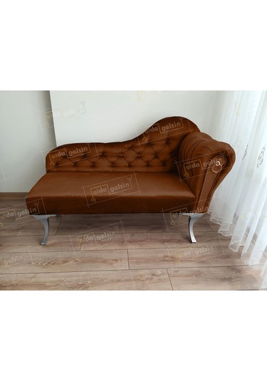 Ters Kol Dekoratif Bihter Koltuk Josefin Puf 110 Cm Gümüş Ayak Kahve