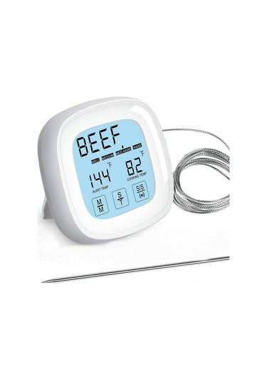 Konesam Beyaz Dokunmatik Ekranlı Mutfak Termometresi - Isı Ölçer Ve Zamanlayıcı, Su Geçirmez Prob, Sn124 Modeli Pil Dahil Değil