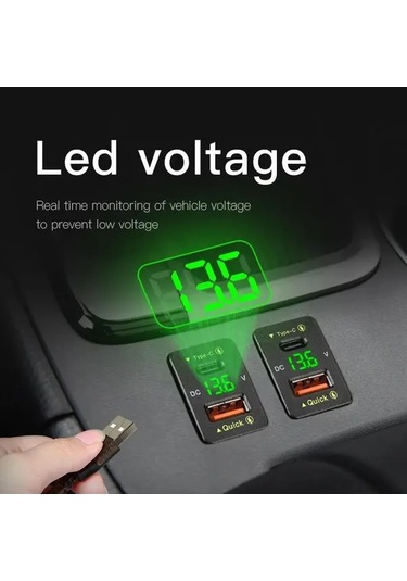 Fochsia 40x22 Yeşil 36w Hızlı Şarj Usb Type-c Toyota Araçlar İçin Led Ekran Qc3.0 Telefon Ve Masaüstü Şarj Cihazı