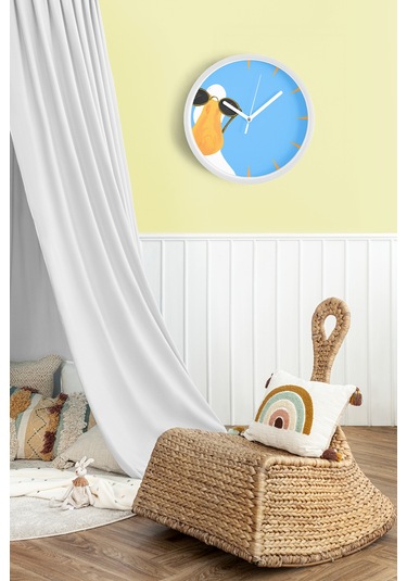 Sevimli Kaz / Ördek Modern Duvar Saati - Çocuk Odası Duvar Saati - 42cm - Önü Camlı Beyaz Kasa-jh1085 Beyaz