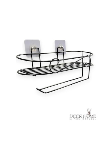 Paslanmaz Siyah Kendinden Yapışkanlı Mutfak Banyo Düzenleyici Kavanoz Havlu Kağıt Rafı Siyah