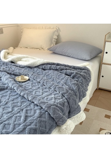 Flybuy Yumuşak Tek Renk Mavi Kuzu Kalın Kadife Hqgoodstore Göl Ev Düz Çift Battaniye Şık 200x150cm Mavi