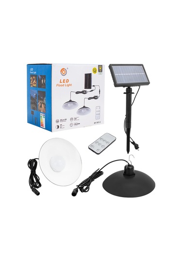 Ayt Powermaster Kumandalı Solar Güneş Enerjili Panelli 2 Power Ledli Çiftli Projektör Lambası Bahçe Çardak Aydınlatması Beyaz