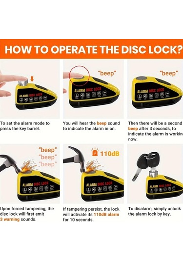 Oldfriend Siyah Motosiklet Disk Fren Alarm Kilidi 110db Titreşim Sensörü Usb Type-c Hızlı Şarj