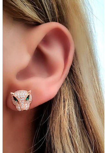 Kaplan Figürlü Gümüş Rose Italyan Tasarımı Küpe