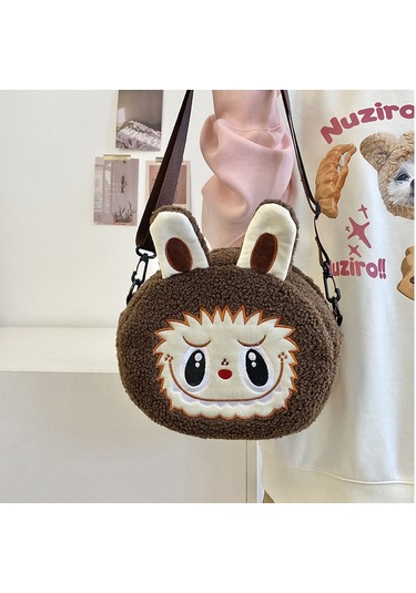 Snapbuy Labubu Tasarımlı Peluş Çapraz Çanta Kahverengi