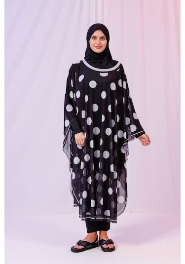 Tarzını Seç Kimono Pareo - Tesettür Pareo - Puantiyeli Siyah 240x135 Cm Çok Renkli