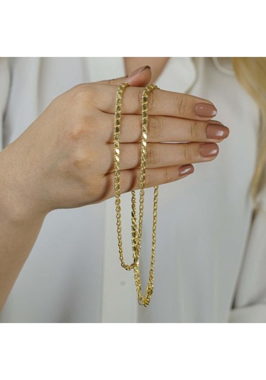 Modagümüşevi Altın Kaplama 4 Mm 925 Ayar Gümüş Pullu Zincir Kolye 59 Cm