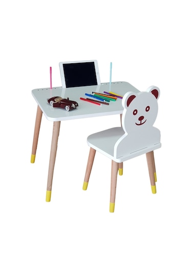 Ahşap Çocuk Oyun Ve Aktivite Masa Sandalye Takımı Tekli Beyaz