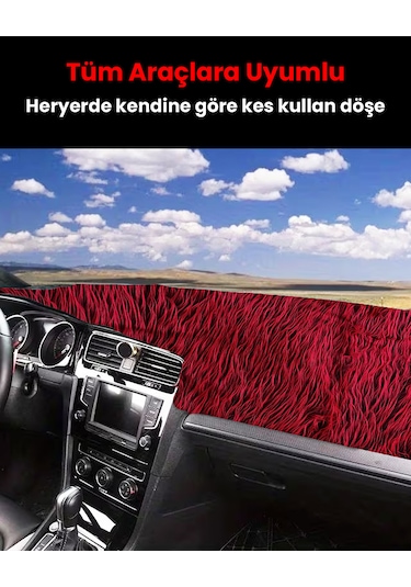 Pelüş Torpido Koruma Örtüsü Uzun Tüylü Kırmızı