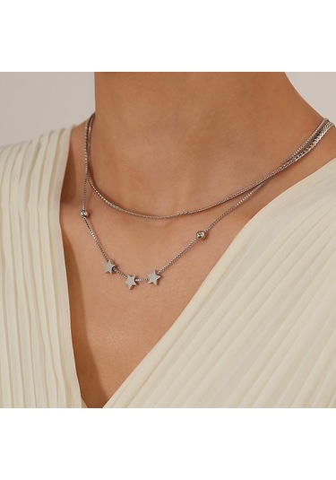 Sones Opk Gx2432 Paslanmaz Çelik Çift Katmanlı Pentagram Kolye, Renk: Çelik Rengi