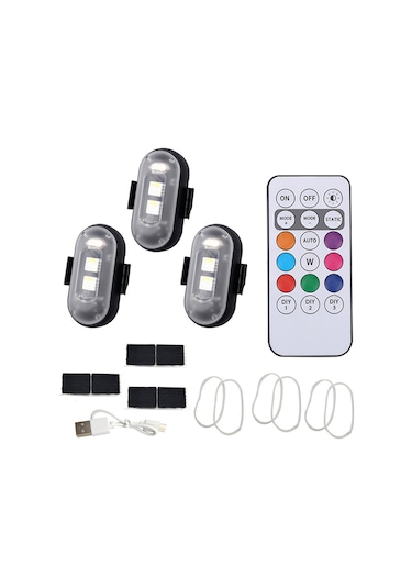 Youtek Araçlar İçin Ip65 Su Geçirmez 8 Renk 10 Modlu Led Uyarı Işığı - 7m Uzaktan Kumanda, 110mah Pil, Strong Magnet, 3 Lü Paket Çok Renkli