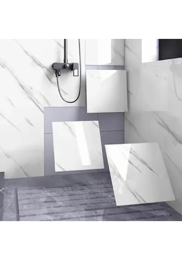 Beyaz Mermer Desenli Alüminyum Plastik Duvar Sticker 30x30 Beyaz