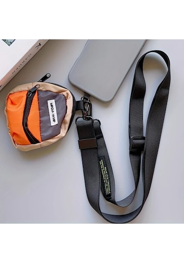 Elmpaly 2'li Set Renkli Mini Kartlık + Telefon Askısı, Siyah+turuncu Kahverengi Sırt Çantası