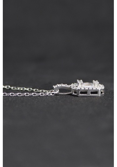 Baget Taşlı Tasarım Kadın Gümüş Kolye