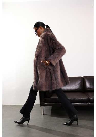 Vizon Midi Boy Hacimli Kürk Vizon