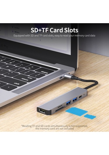 Springsun 6-in-1 Çok Fonksiyonlu Type-c Hub, Alüminyum Gövde, 4k Hdmı, Usb 3.0/2.0, Pd Şarj 87w , Sd/tf Kart Okuyucu