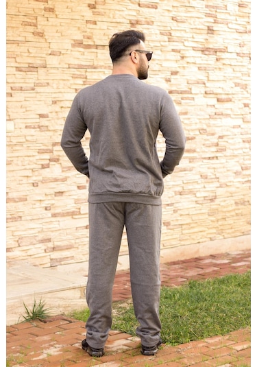 Koyu Gri Normal - Battal Büyük Beden Kalın Sweat Erkek Eşofman Takımı 21eestbakt Gri
