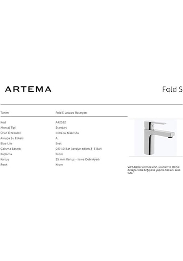Artema Fold S A42532 Lavabo Bataryası
