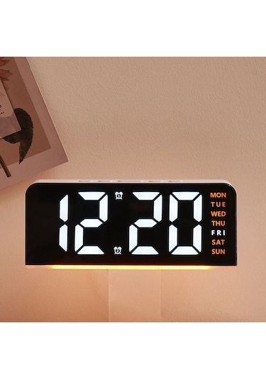 Gh8033 Led Dijital Saat Tarih Sıcaklık Göstergesi Ortam Işığı Çift Alarm Akıllı Masaüstü Saati - Beyaz Kasa / Pembe Işık Beyaz Kabuk / Pembe Işık