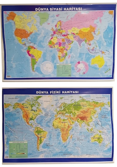 Dünya Haritası Çift Taraflı Fiziki ve Siyasi 70X100