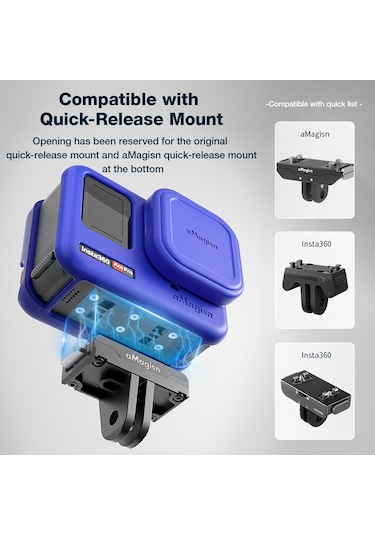 Ranyeek Amagisn Insta360 Ace Pro Kamera Koruyucu Seti: Silikon Gövde Kılıfı + Lens Kapak + Askı, Mavi Renk, 25g Ağırlık