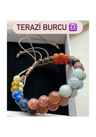 Terazi Burcu Çift Sıra Makrome Doğal Taş Bileklik Çok Renkli