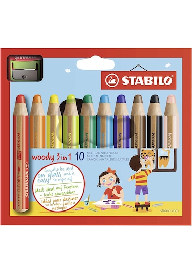 Stabilo Woody 3In1 Kuru Boya Kalem Seti - 10 Renk