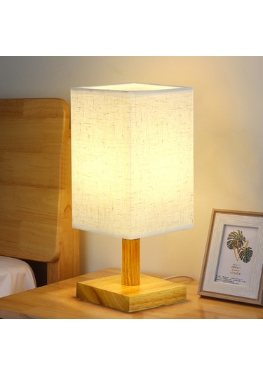 Yunboo Yatak Odası Dekoratif Led Küçük Gece Lambası - Ahşap Kasa, Keten Abajur, Usb Tak Ve Kullandır, Sıcak Işık, Modern Ve Rustik Stilleri Tamamlama Beyaz