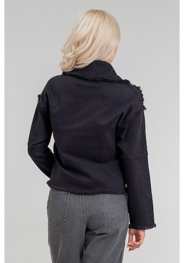 Kadın Power Likralı Pamuklu Kumaş Kol Ve Önü Çıt Çıtlı Pis Dikişli Mont Siyah