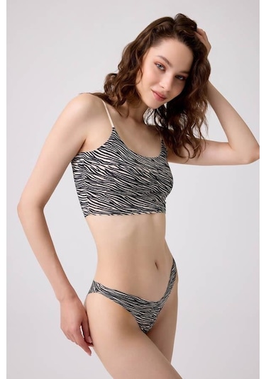 Basic Desenli Lazer Kesim Kadın Brezilya Külot 6'lı Paket Çok Renkli 1 Çok Renkli