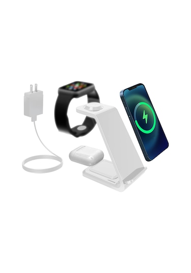 Hombey Akıllı 4'lü Kablosuz Manyetik Şarj Aleti - Saat Ve Kulaklık Desteğiyle 15w Hızlı Şarj - İphone 8/x/11/12/13 Serisi Uyumlu