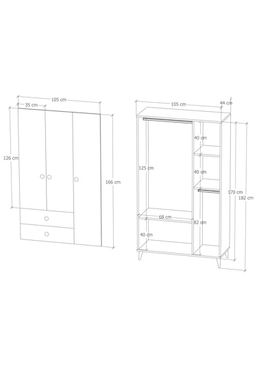 Opal 3 Kapaklı 2 Çekmeceli Gardırop