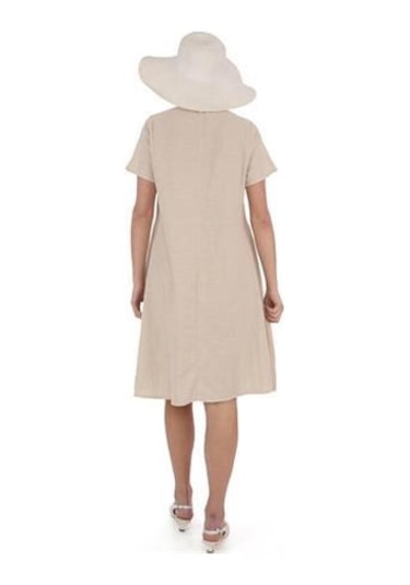 Yarım Kol Yuvarlak Yaka İşlemeli Keten Elbise-9166 KREm Krem