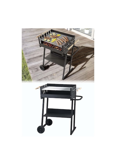Kömürlü Mangal Yükseklik Ayarlı Çift Izgara Tekerlekli AF051